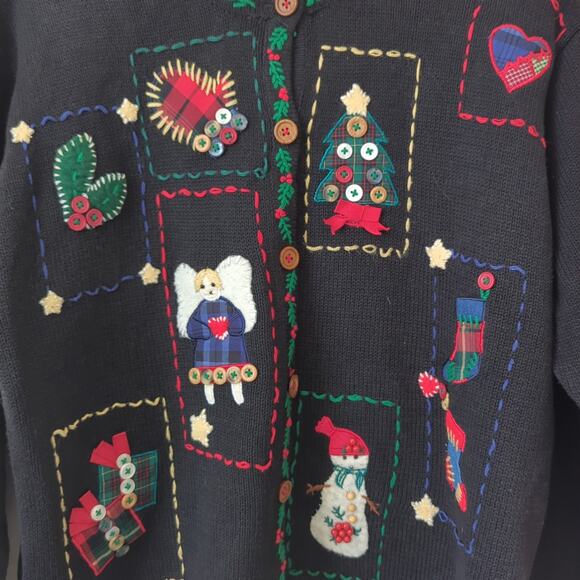 VTG Susan Bristol Angel Tree Country Kitsch Cardigan Ugly Christmas Sweater L - Picture 2 of 7